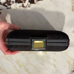 Black Satin Clutch with Yellow Gem Accent